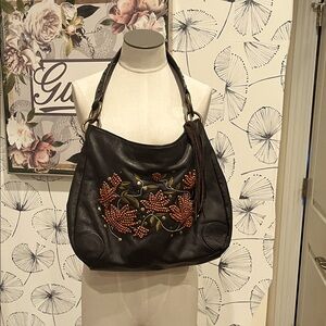 Carlos Falchi CHI Embroidered Black Leather Hobo Bag (cigarette smell)
